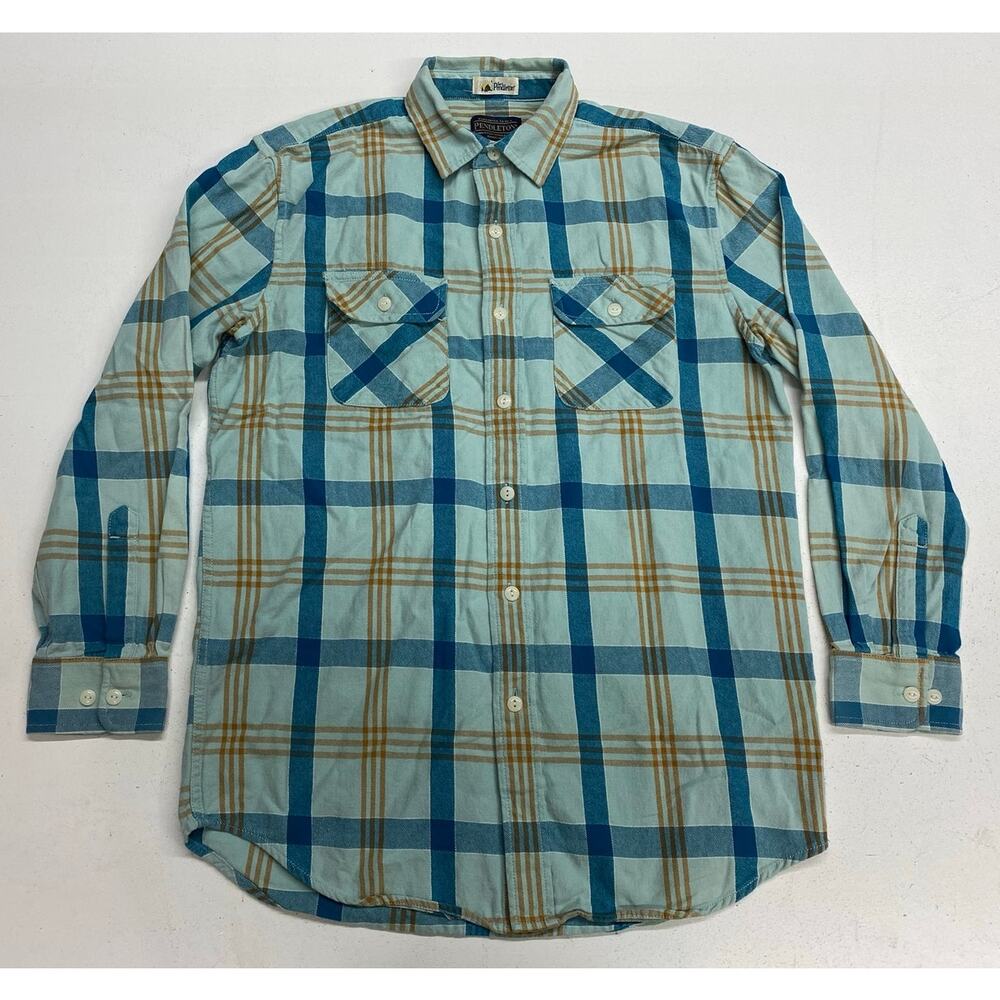 Men Surf Pendleton plaid button up double pocket cotton shirt, S